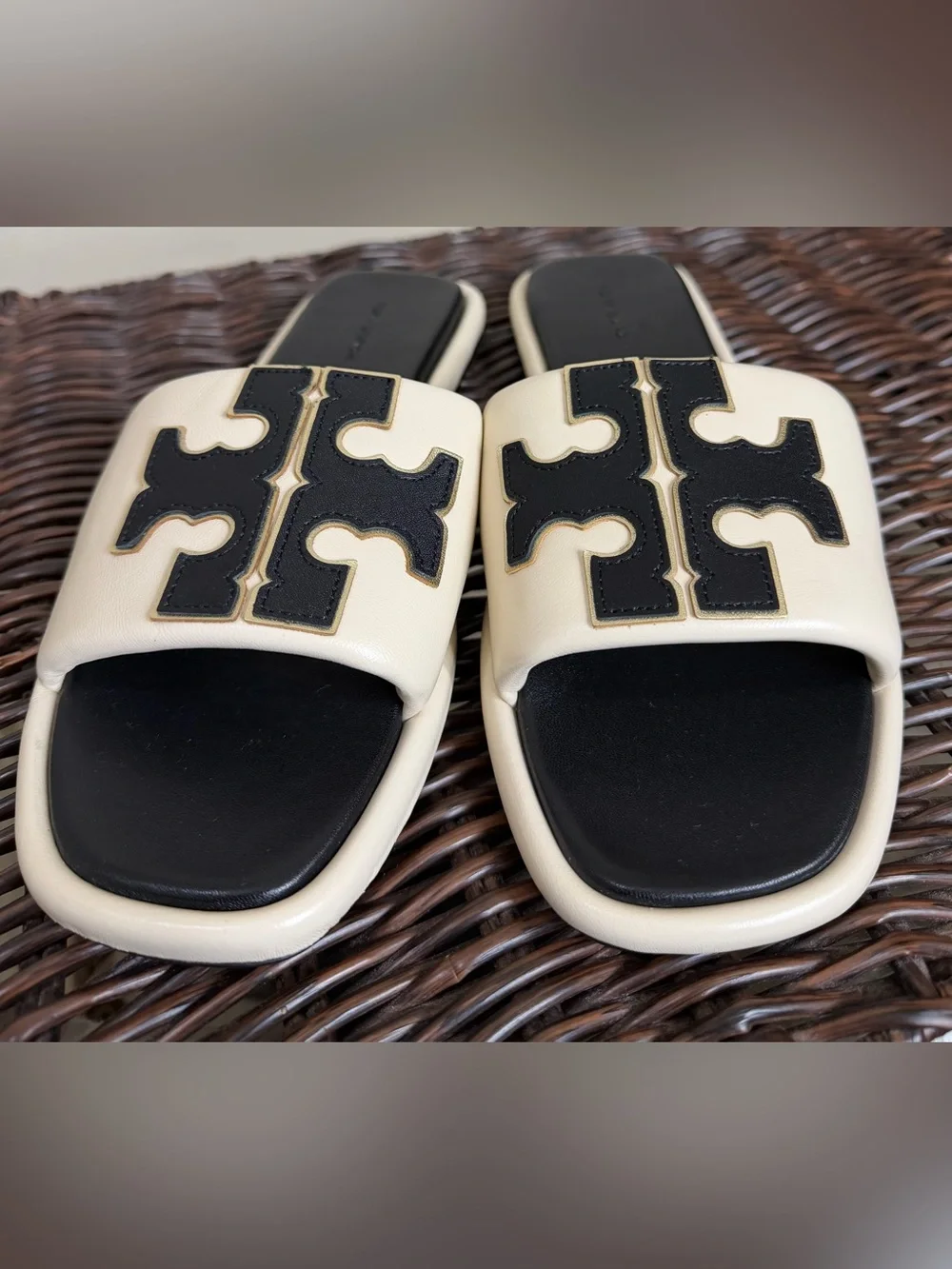Tory Burch Ines Leather Logo Slide Sandals Size 9 New